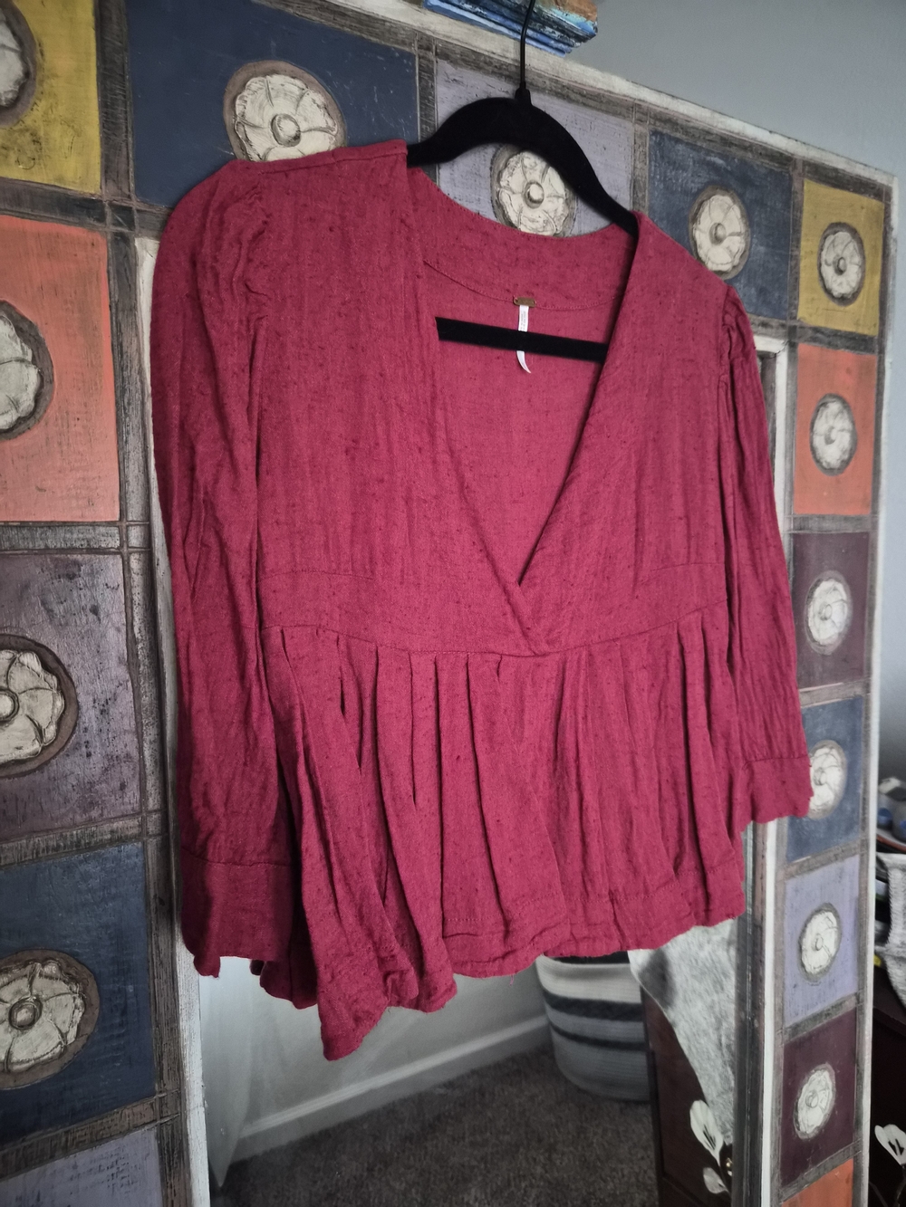 Free People Raspberry Textured V-Neck Peasant Tunic